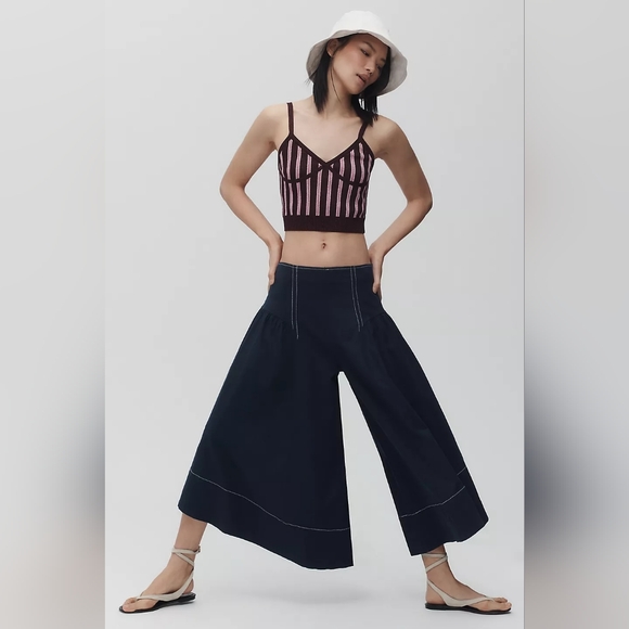 Anthropologie Anthropologie Linen Extended Waist Pants Navy Blue - Picture 4 of 8